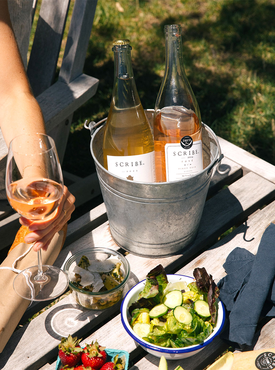 Bucket of wines on ice